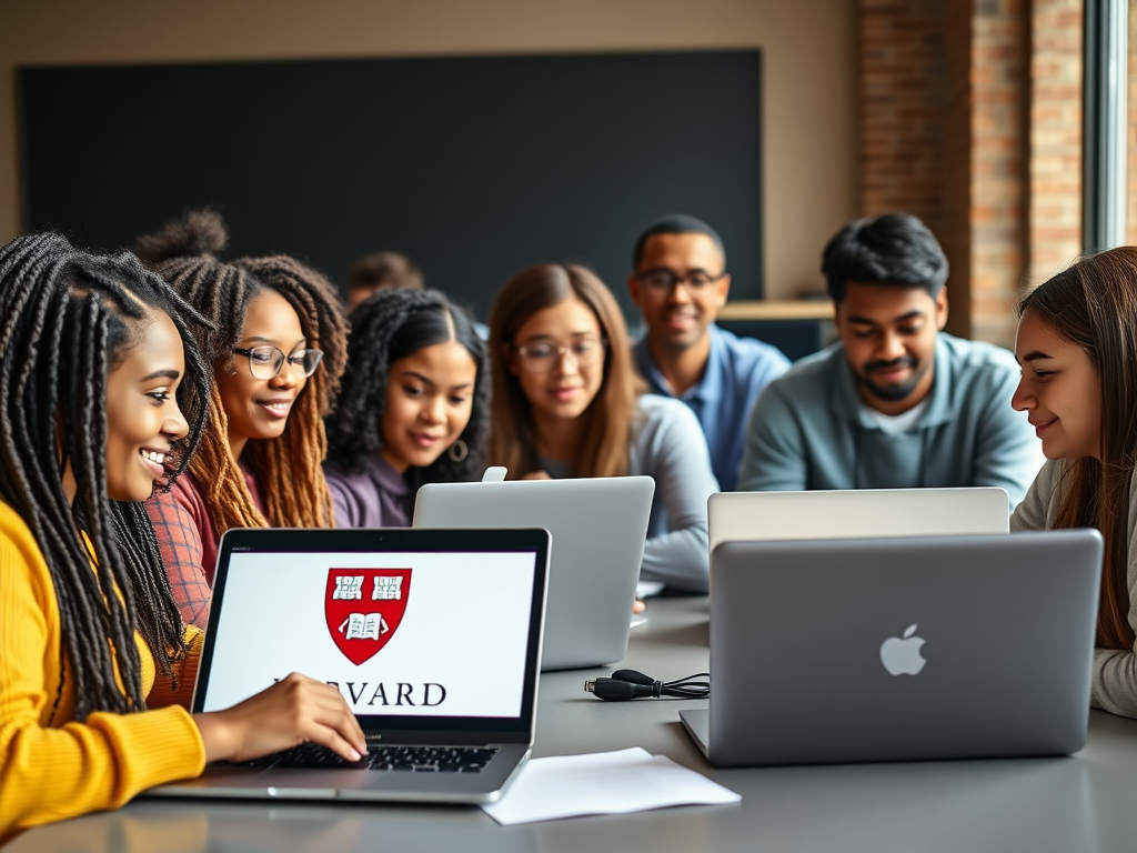 A diverse group of students taking Harvard online courses